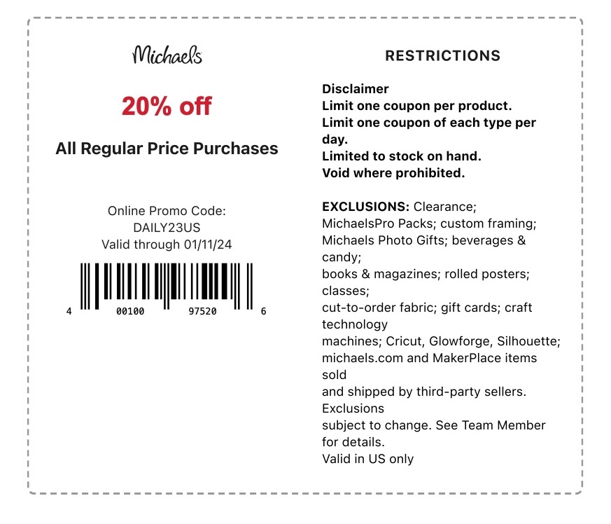 Michaels Coupon Promo Code DAILY23US