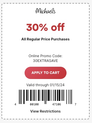 Michaels Coupon 30 off 30EXTRASAVE