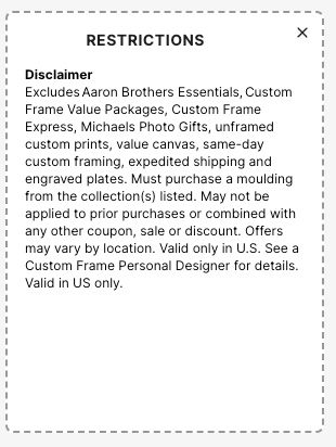 Michaels Coupon 70 off Custom Frame Collections 224 Restrictions