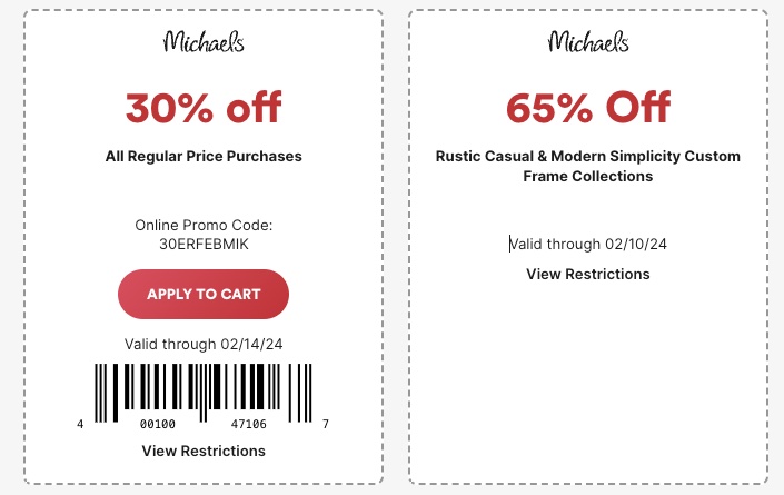 Michaels Coupons and Promotions Expiring 2-10 and 2-14
